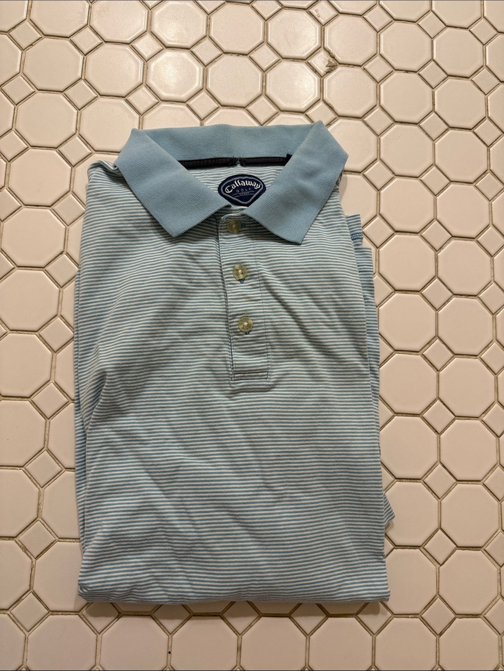 Callaway Men's Light Blue and White Thin-Striped Polo